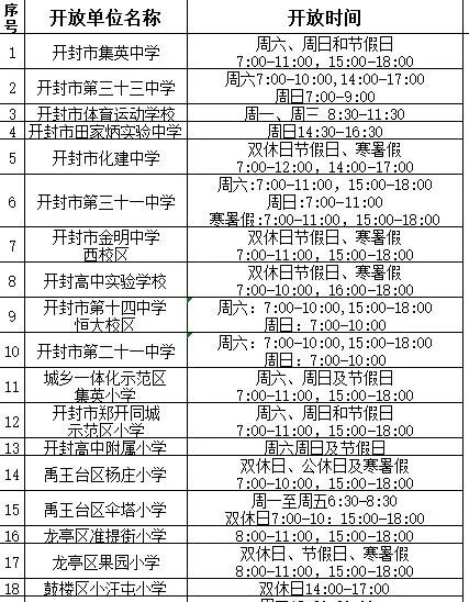 开封35所学校体育场地免费开放时间公布